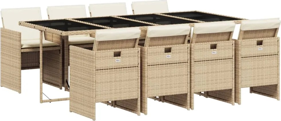 vidaXL 9 részes bézs polyrattan kerti étkezőgarnitúra párnákkal
