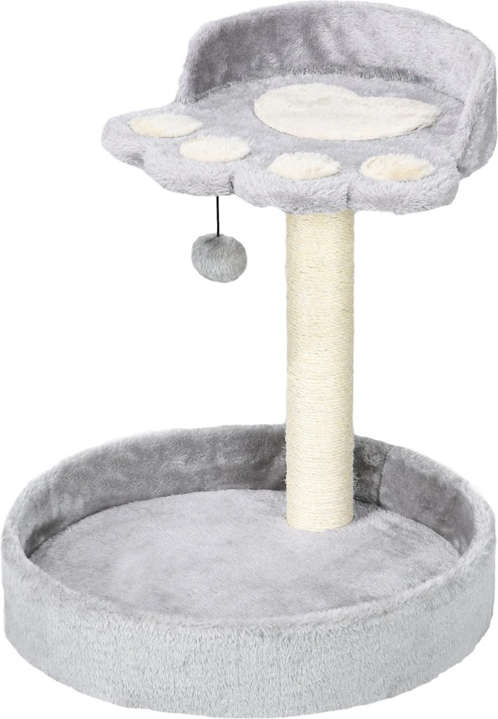 PawHut Macska Kaparófa 5 kg-os Macskáknak Ágyakkal és Labdával, Macska Tornaterem Plüss Borítással és Kender Kötéllel, 41x41x44 cm, Világosszürke | Ao