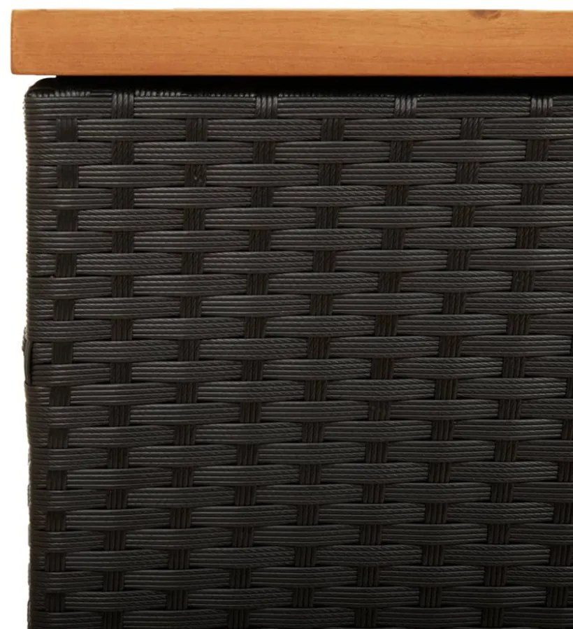 fekete polyrattan és akácfa kerti tárolóláda 110 x 50 x 54 cm