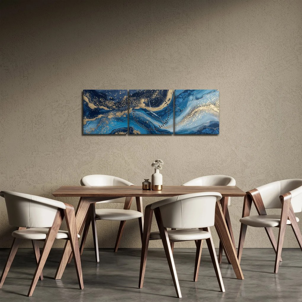 Kép - Kék-arany absztrakt márvány (órával) (90x30 cm)