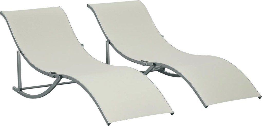 Outsunny 2 db napozó kerti szék szövet lounger relax szék ergonómikus alumínium textilin bézs 165 x 61 x 63 cm | Aosom