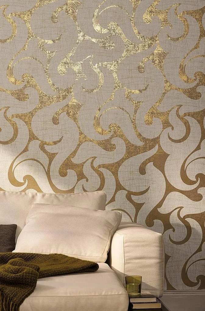 Glamour Tapéta A Nappaliba Arany Minták Díszek Tapéta