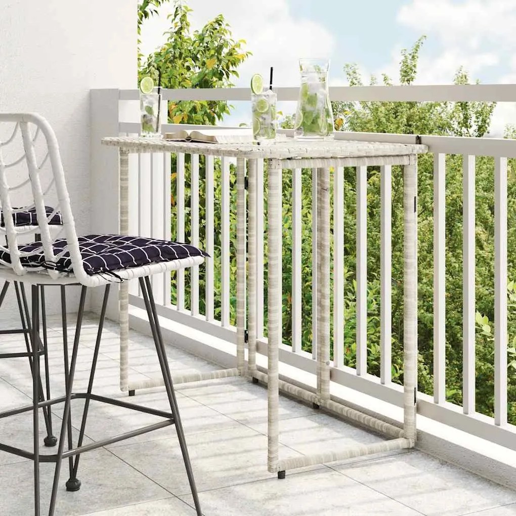világosszürke polyrattan összecsukható kerti asztal 90x51x75 cm