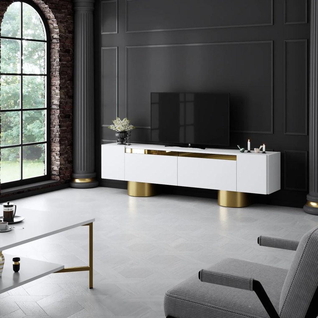 TV szekrény Bohem - White, Gold