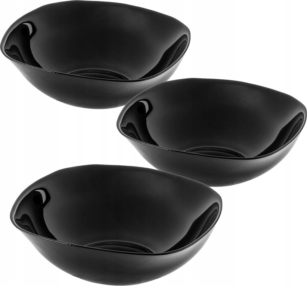 Saláta tálaló Leveses Üvegtál 19cm Leveshez Fekete Ebéd Szett 3db