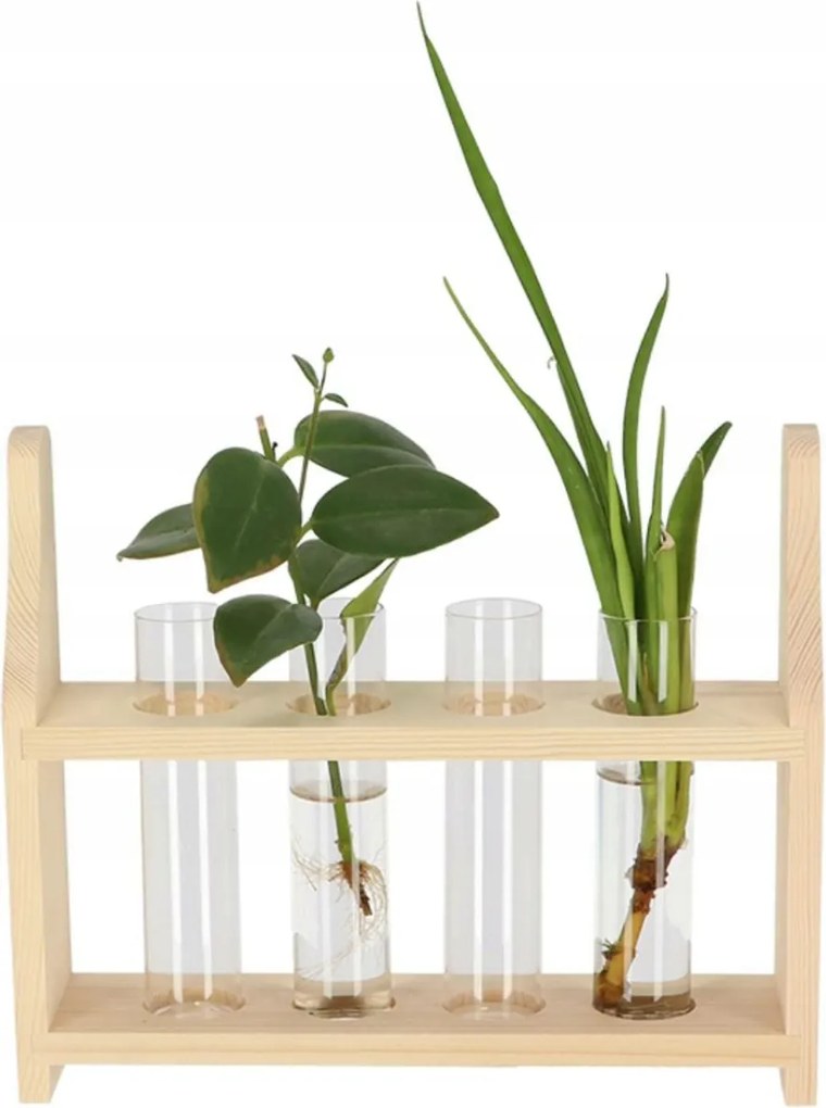 Állvány kémcsövekkel a növények szaporításához öko loft dekoráció fa váza