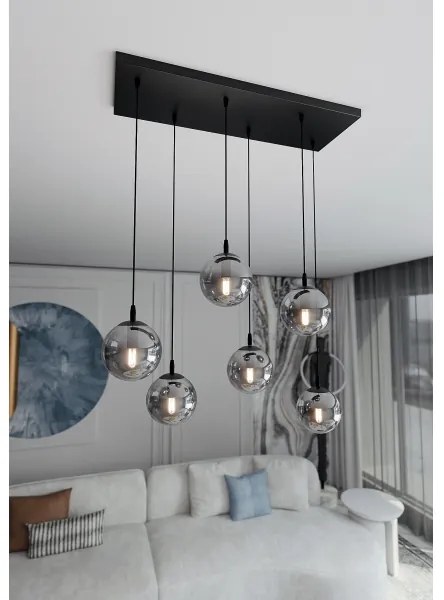 Csillár zsinóron COSMO 6xE14/10W/230V fekete/szürke