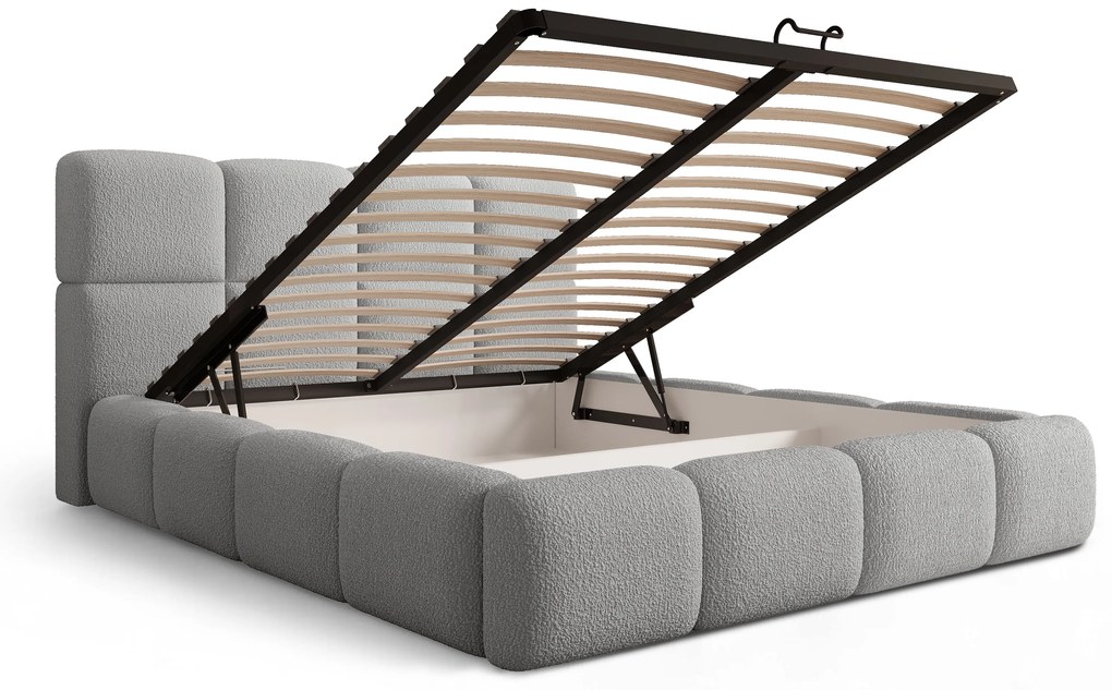 Cloud kárpitozott ágy ágyneműtartóval 160x200 cm - szürke Quelle 83 bouclé