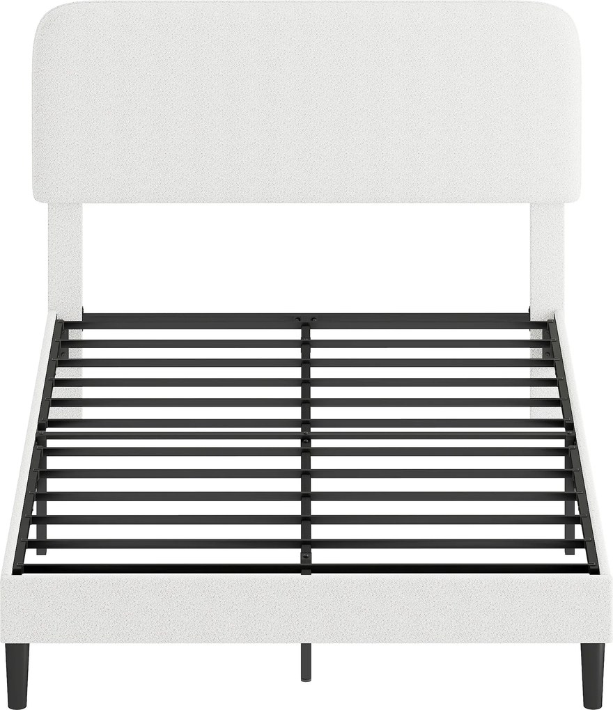 HOMCOM kárpitozott ágy 140 x 200 cm — állítható párnázott teddy-plüss fejtámlával, fém váz, fehér | Aosom