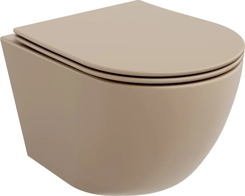 Mexen Lena Rimless WC csésze lassan záródó, slim duroplast ülőkével, matt capuccino - 30224064