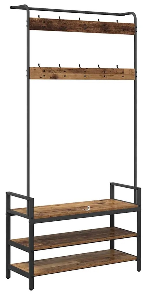 Kabáthorog polcokkal tárolóval Régi fa 95 x 34 x 184 cm Faanyag