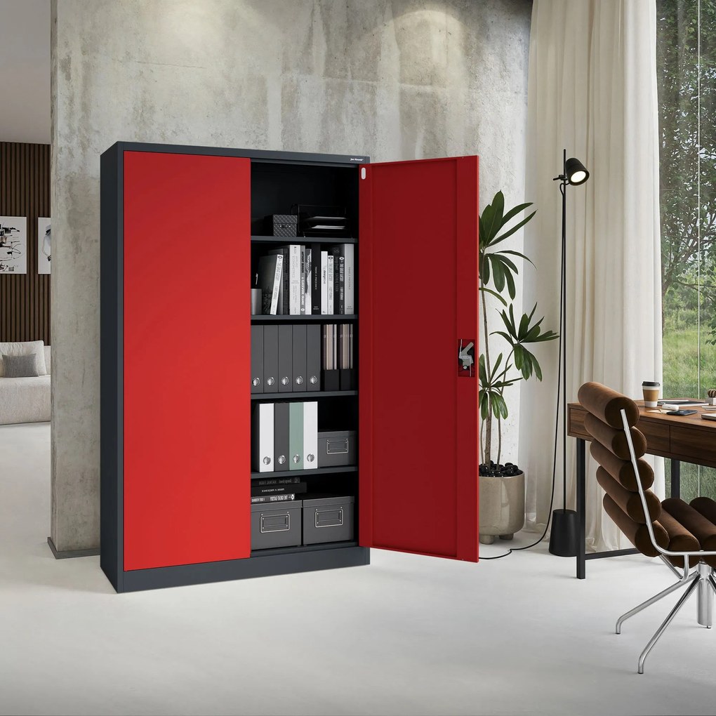 Fém iratszekrény JAN II, 1150 x 185 x 400 mm, antracit-piros