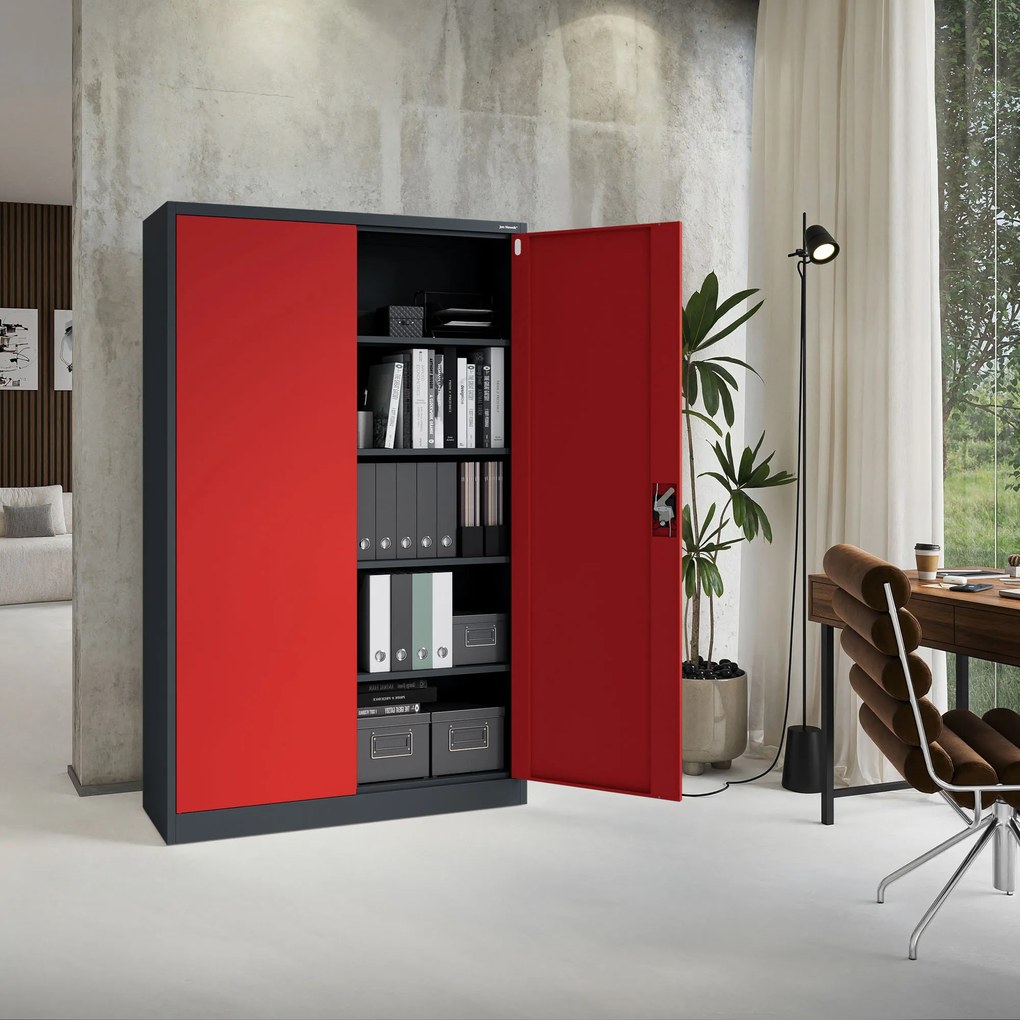 Fém iratszekrény JAN II, 1150 x 1850 x 400 mm, antracit-piros