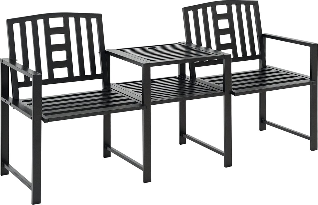 Outsunny Modern 2 Személyes Kerti Pad Asztallal és Ernyőnyílással, Kültéri Bútor 165x56x85.5cm Fekete | Aosom