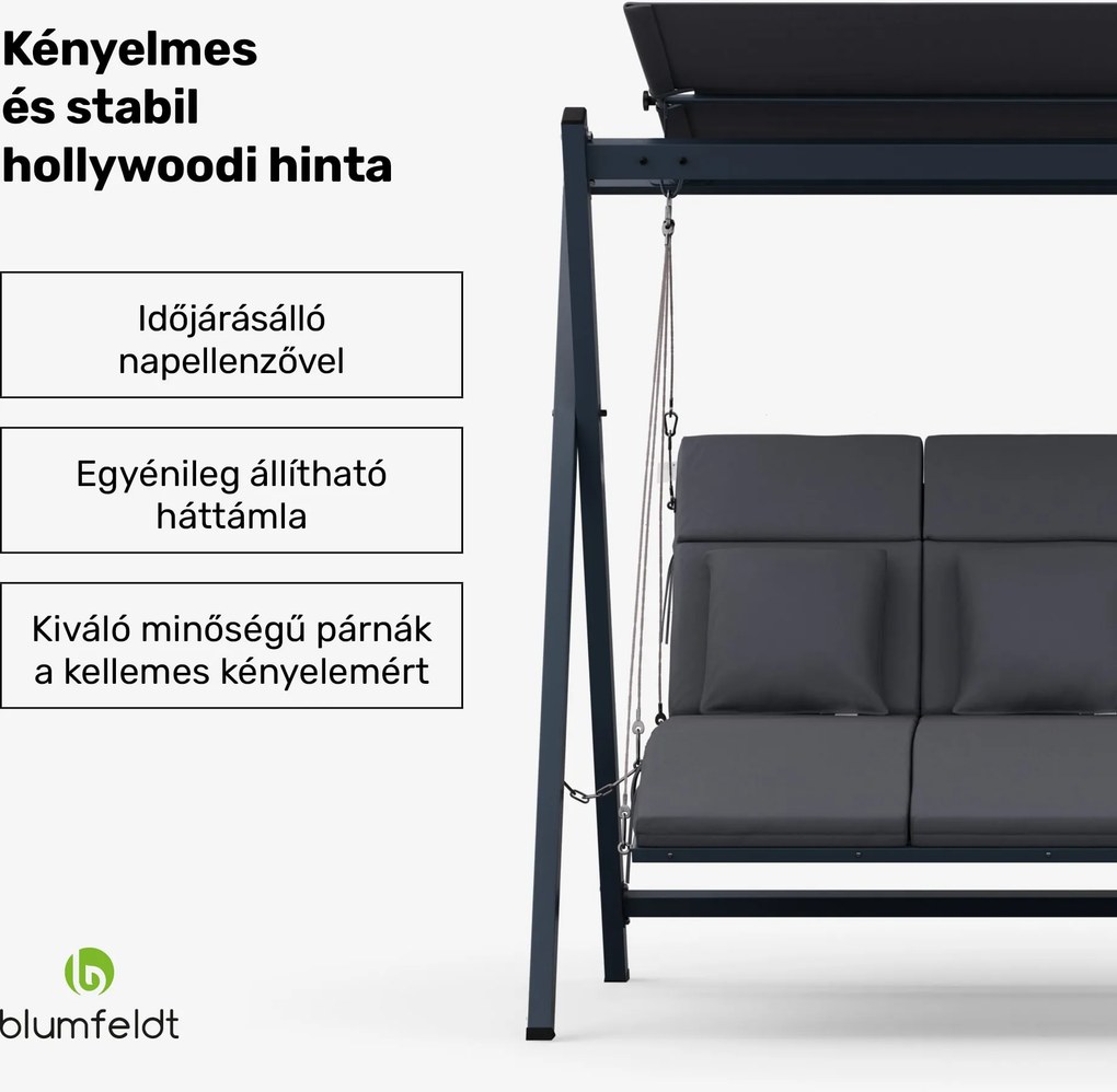 Blumfeldt FlexiSwing, hollywoodi hinta, 3 üléses, állítható háttámla, napellenző, időjárásálló