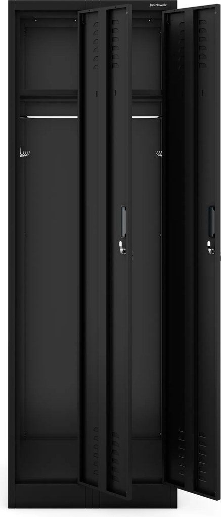 Fém kétrekeszes munkavállalói szekrény fekete: KACPER II, 600 x 1800 x 500 mm