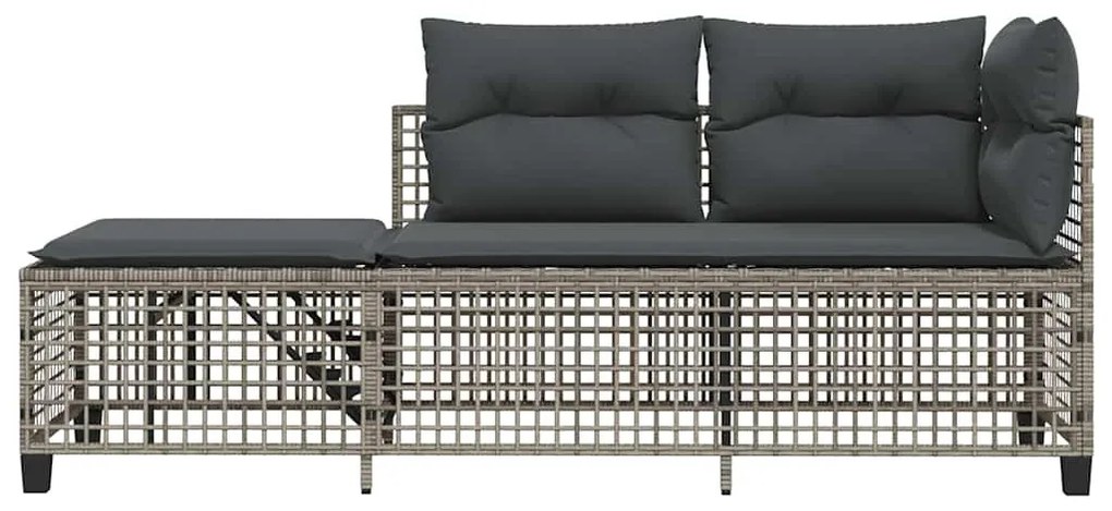 3 részes szürke polyrattan kerti sarokkanapészett párnákkal