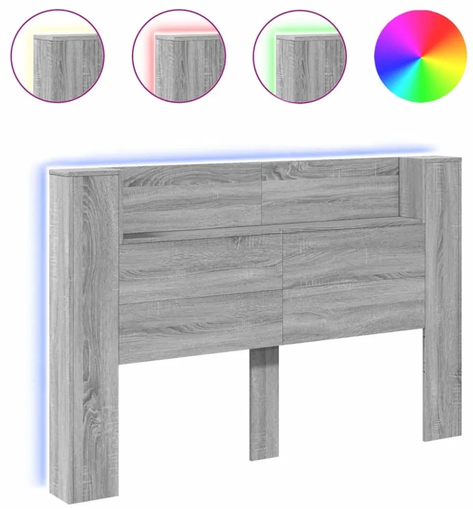 szürke sonoma színű áthidalószekrény LED-ekkel 160x16,5x103,5cm