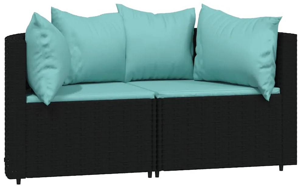 3 részes fekete polyrattan kerti ülőgarnitúra párnákkal