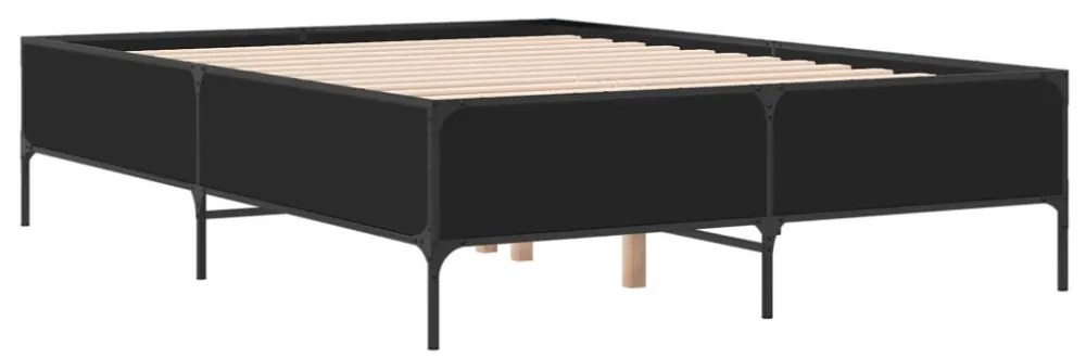 fekete szerelt fa és fém ágykeret 160 x 200 cm
