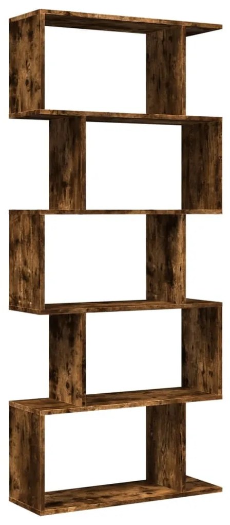5 szintes füstös tölgy fa elválasztó könyvespolc 70x24x161 cm