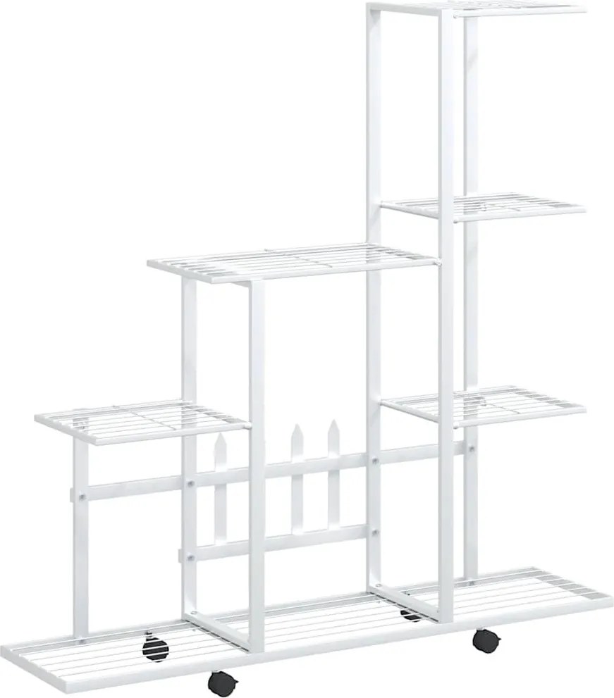 vidaXL fehér acél virágtartó állvány kerékkel 94,5 x 25 x 92,5 cm