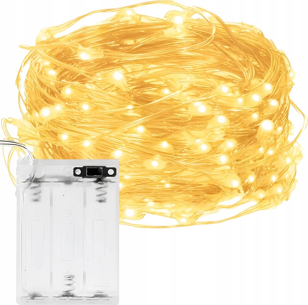 LED-es Karácsonyfa Lámpák Drót Dekoratív Elemek 100 Led Fehér Meleg 10m