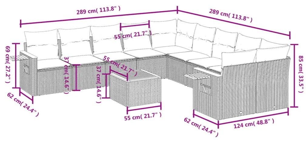 11 részes bézs polyrattan kerti ülőgarnitúra párnákkal