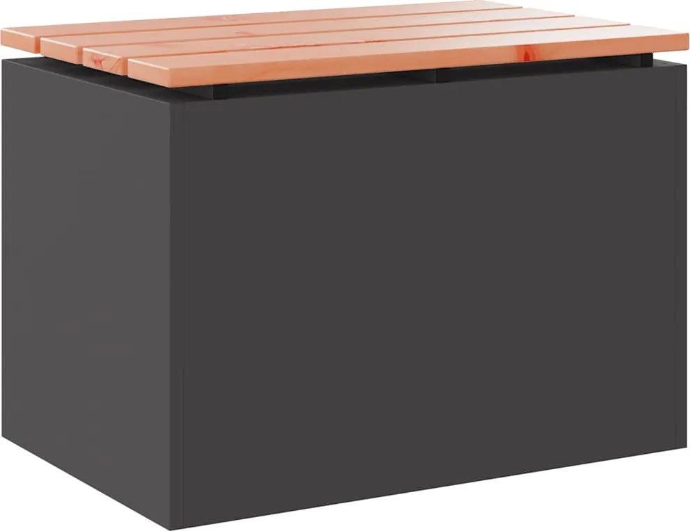 vidaXL Kerti pad Fekete 60 x 40 x 43 cm Tömör duglászfa és acél