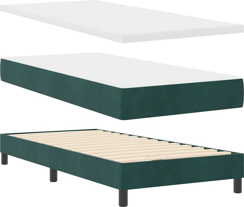vidaXL LED Box Spring Ágy matracmal Sötétzöld 90 x 190 cm Bársony