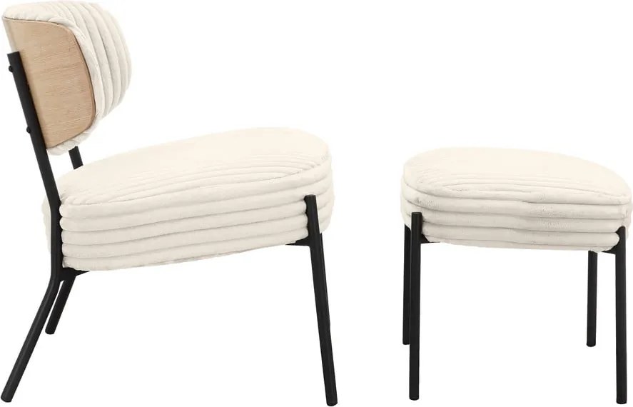 Krémszínű kordbársony fotel lábtartóval Jerry – Støraa