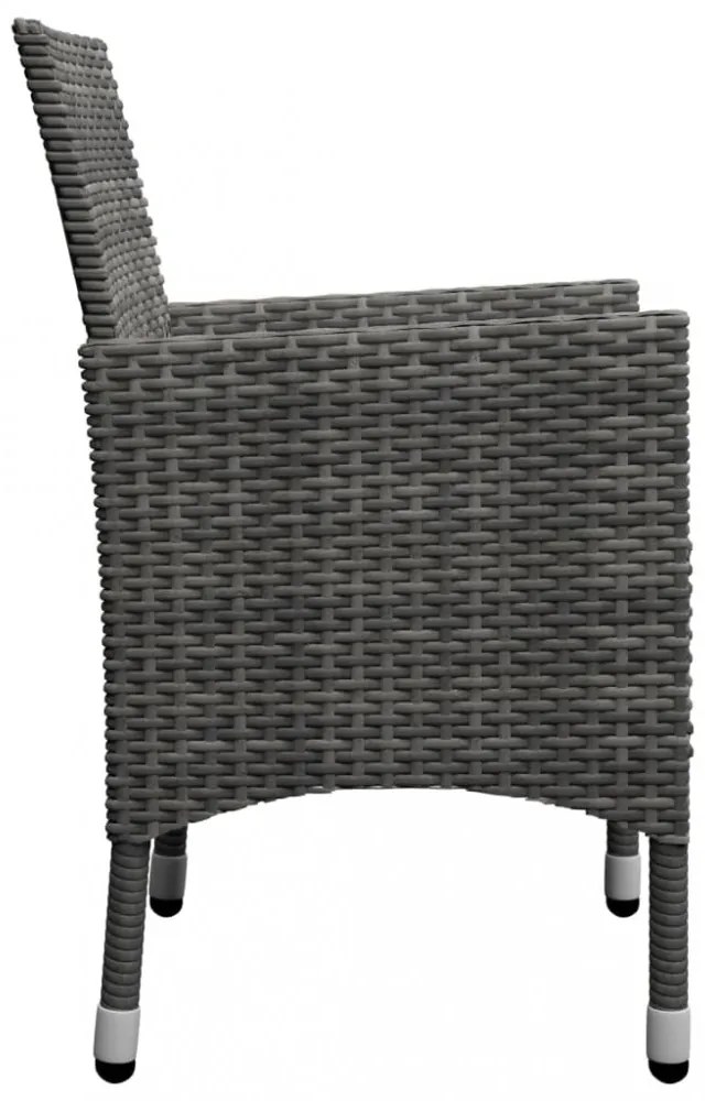 3 részes szürke polyrattan és edzett üveg bisztrószett