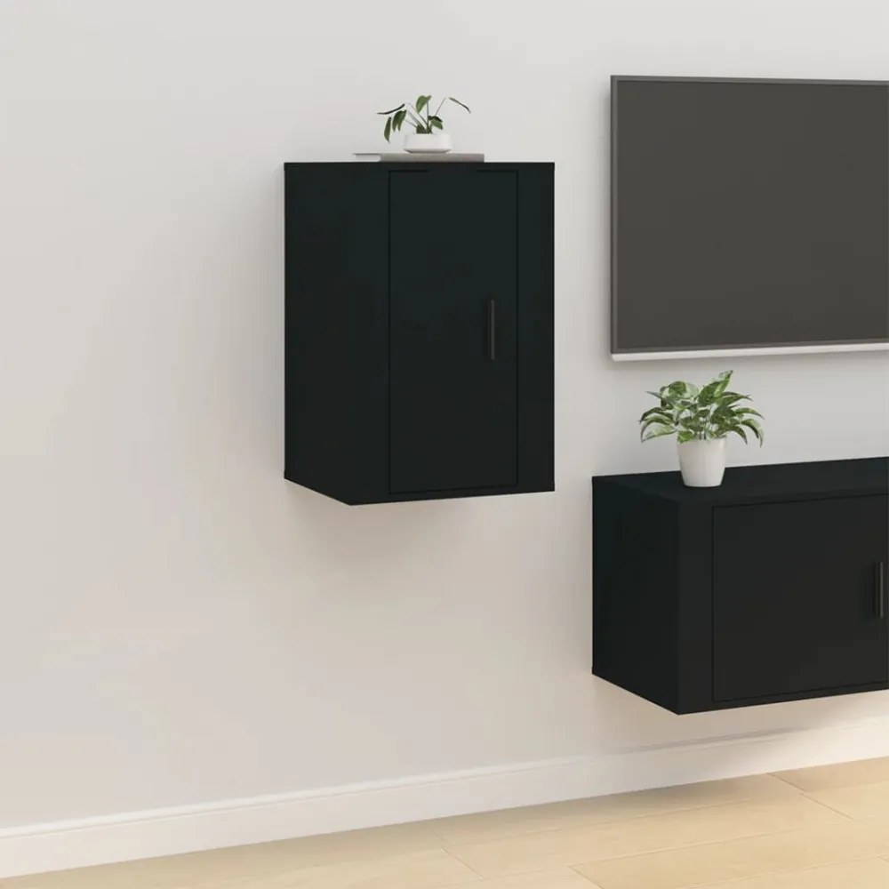 2 db fekete falra szerelhető TV-szekrény 40 x 34,5 x 60 cm