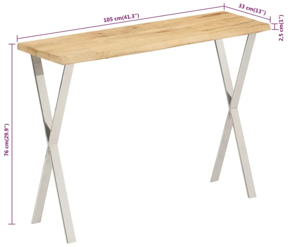 tömör mangófa konzolasztal természetes éllel 105 x 33 x 76 cm