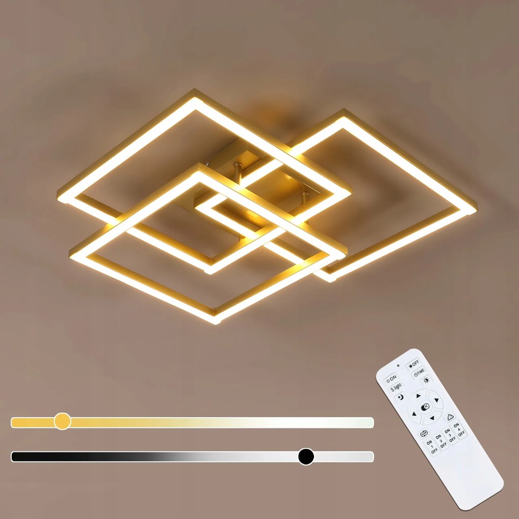 Lampa Sufitowa Wisząca Złoty Led Żyrandol Kwadrat Z Pilotem Nowoczesny 40W