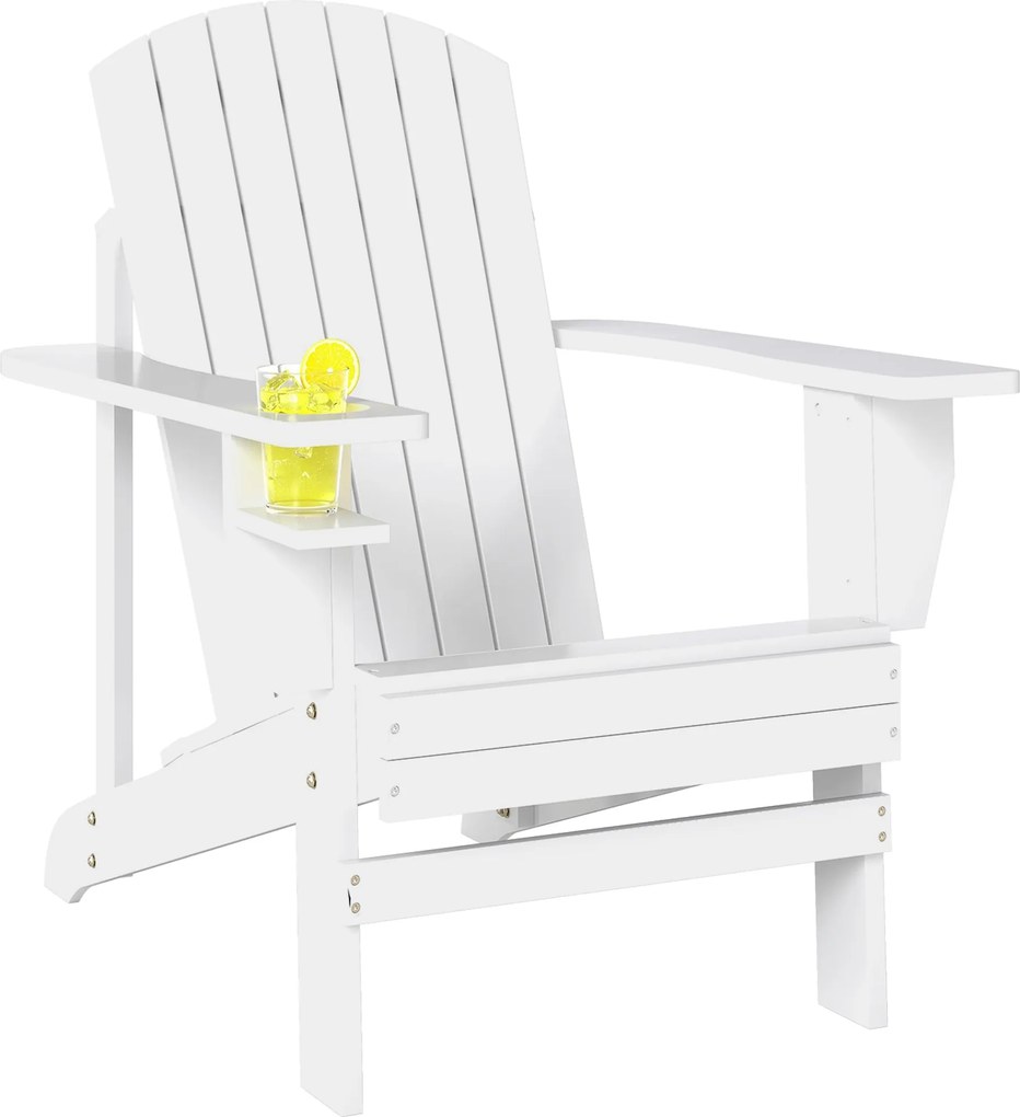 Outsunny Fehér Fenyő Adirondack Kerti Szék, Pohártartóval, Vízálló és Penészgátló, 97x72.5x93cm | Aosom