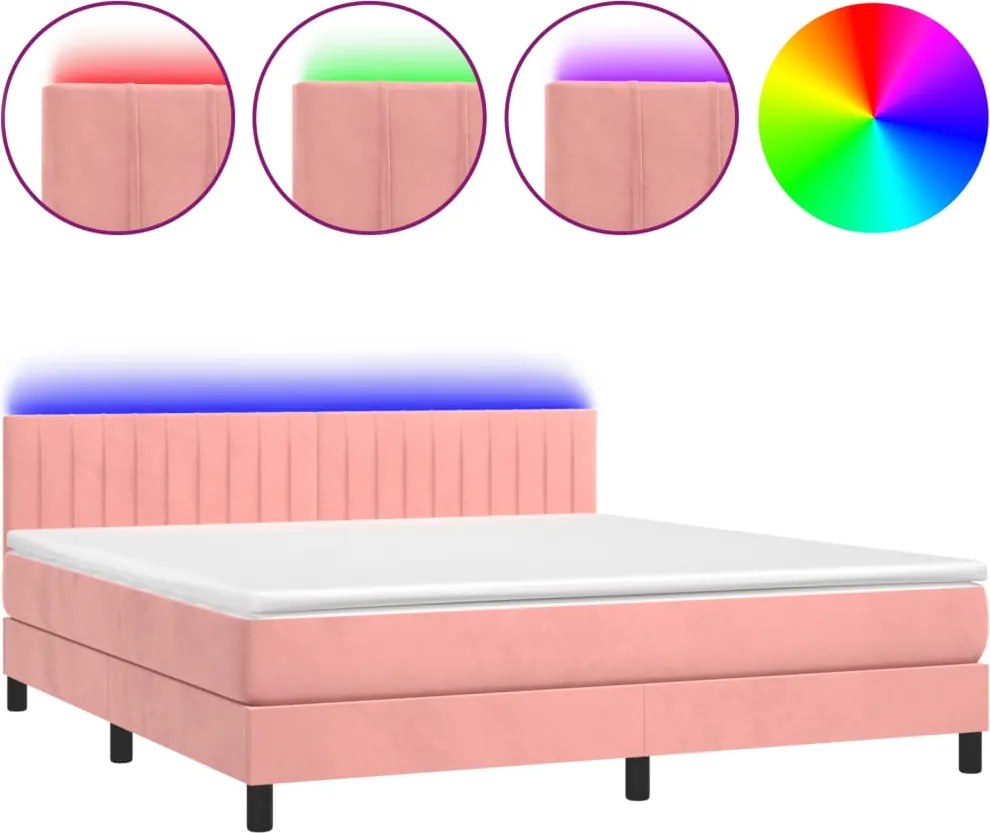 vidaXL rózsaszín bársony rugós és LED-es ágy matraccal 160x200 cm