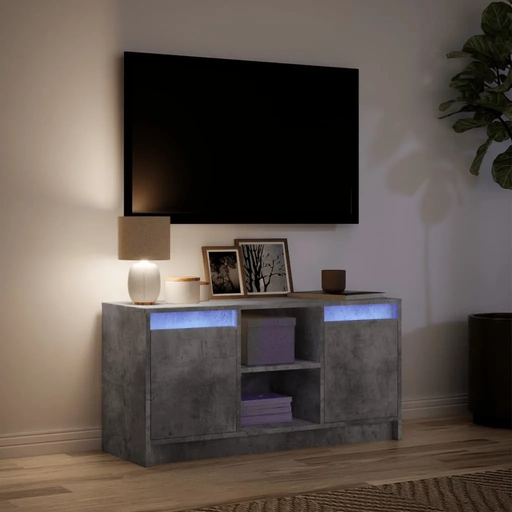 betonszürke szerelt fa TV-szekrény LED-ekkel 100 x 34 x 50 cm