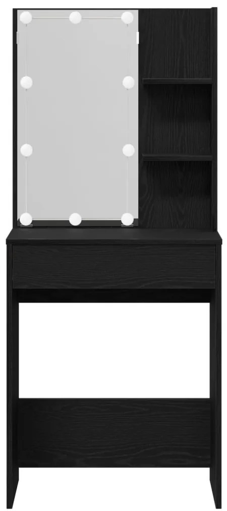 LED Sminkasztal Fekete Tölgy színben, 60x40x140 cm, Műszaki Fából készült