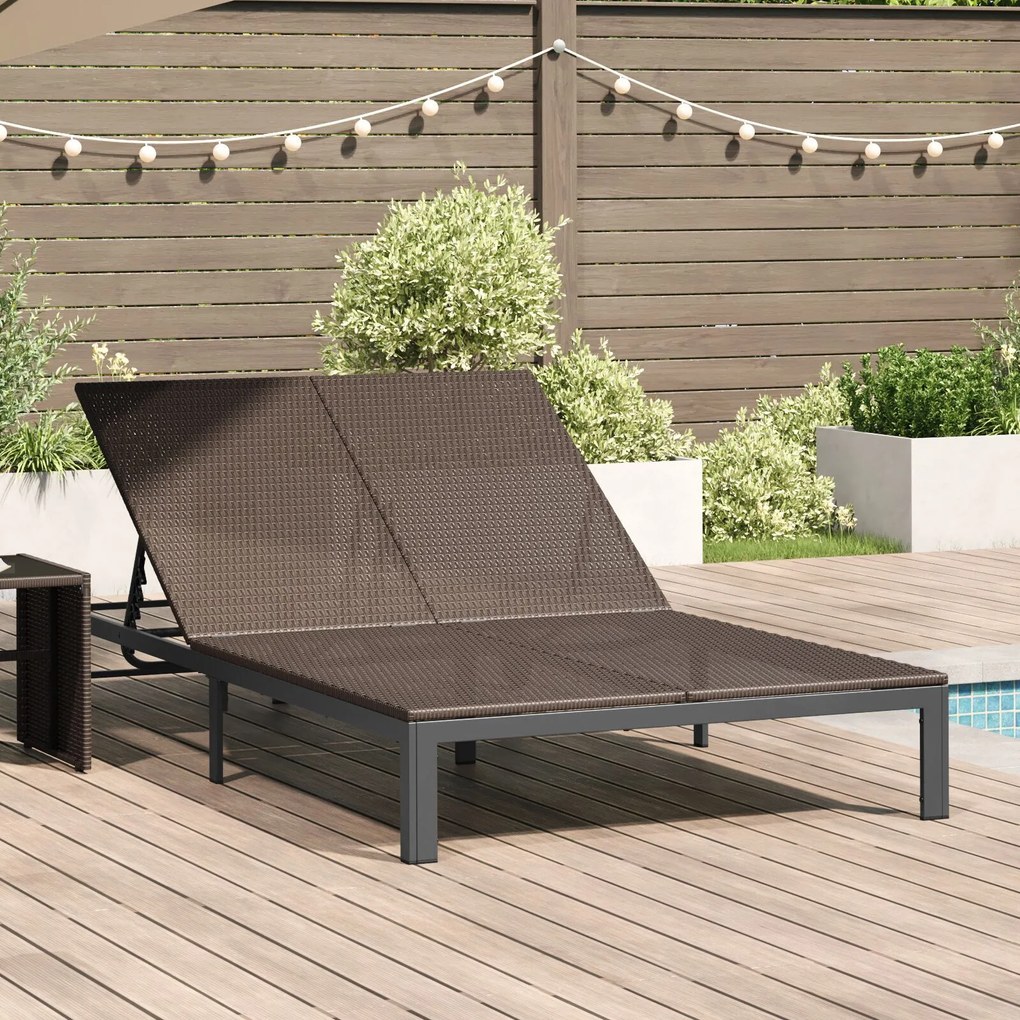 vidaXL napozóágy párnákkal és kerekekkel 2 személyes barna polyrattan
