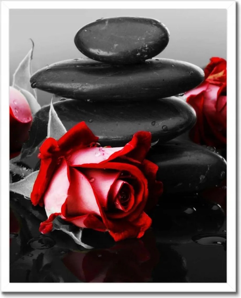 Poszter keretben 40x50 Vörös rózsák Kövek