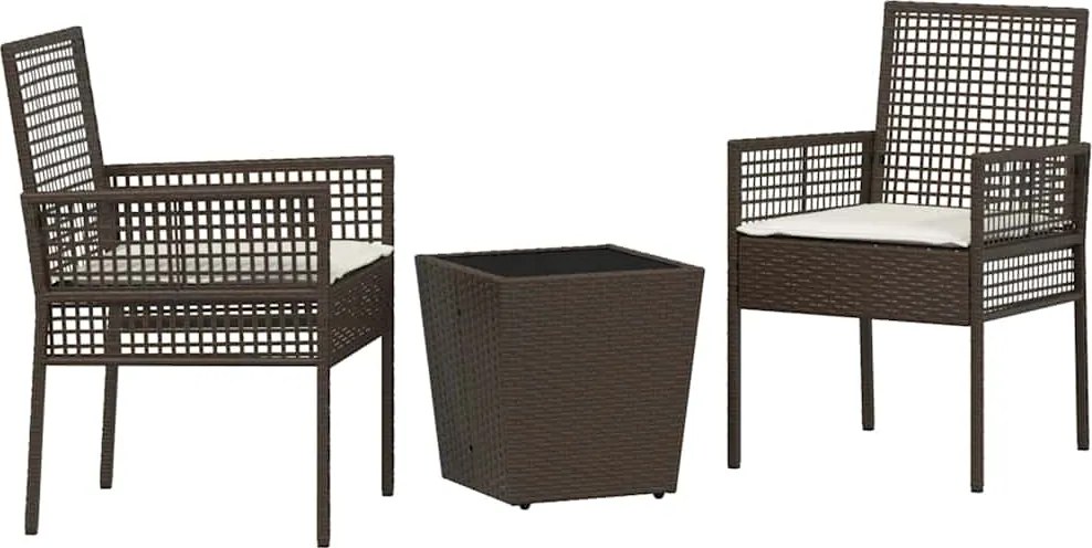 vidaXL Kert Bistro Készlet 3 pcs Barna polirattan