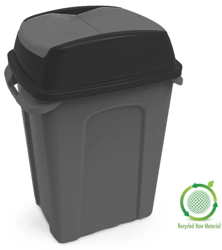 Planet Hippo Billenős Szelektív hulladékgyűjtő szemetes, műanyag, antracit/fekete, 25L