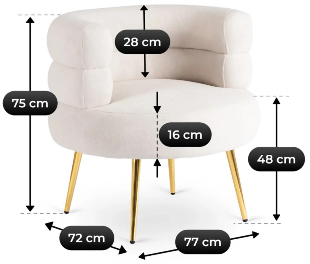 Designer Fotel Krém Bouclé Szövettel. PRESTON