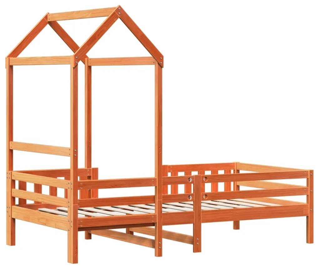 viaszbarna tömör fenyőfa ágykeret tetővel 90 x 200 cm