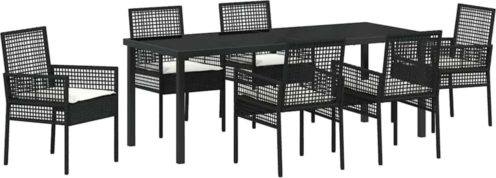 vidaXL Kert étkező szett párnával 7 pcs Fekete polirattan