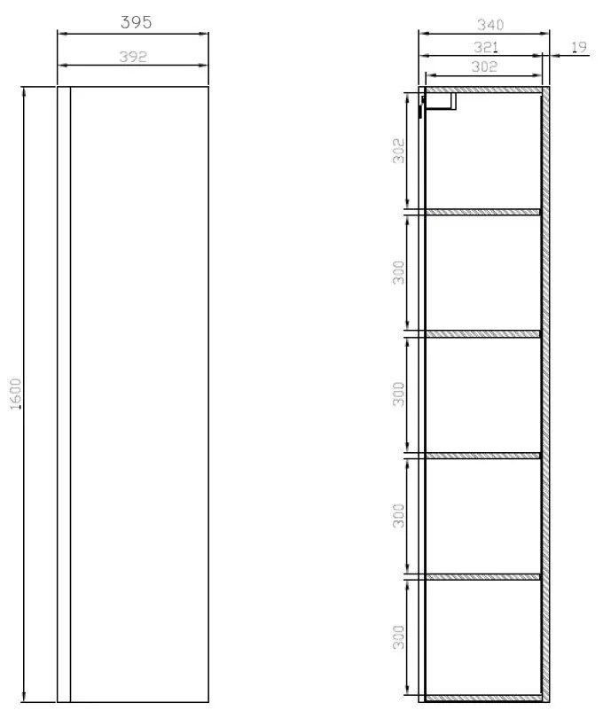 Cersanit Moduo, magas szekrény 40x34x160 cm, antracit matt, S590-070-DSM