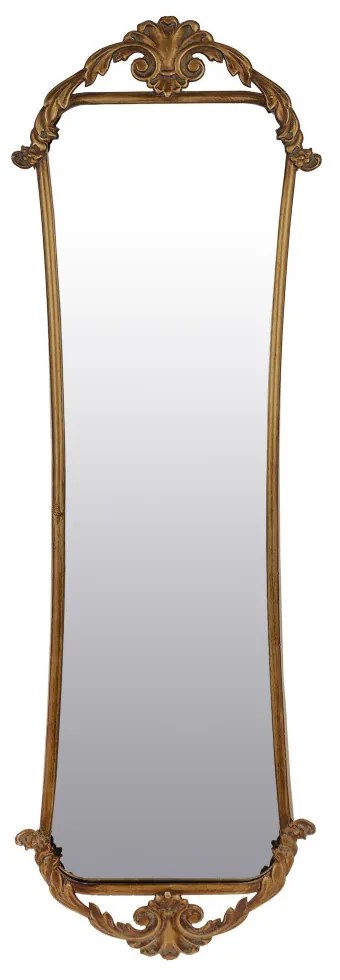 Lekerekített keskeny fali tükör alul felül díszesen megmunkált óarany dekorációval 115x35,5x2,5cm