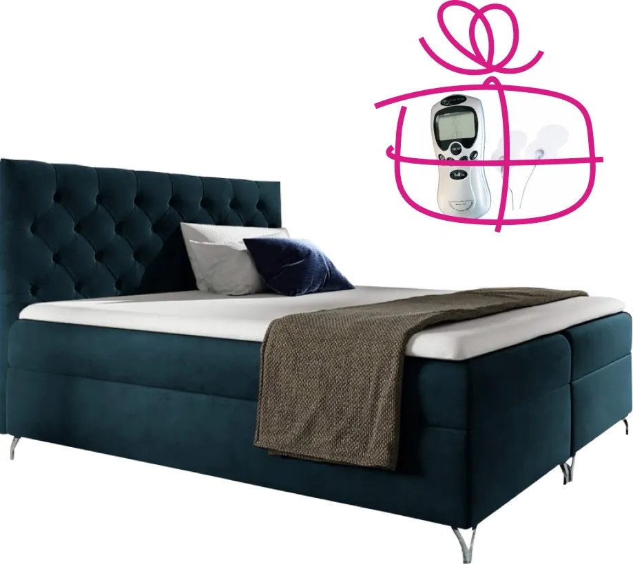 Boxspring ágy, 200x200, sötétkék Velvet szövet, GULIETTE + ajándék