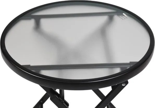 Összecsukható asztal üveglappal fekete Ø 45 cm acél